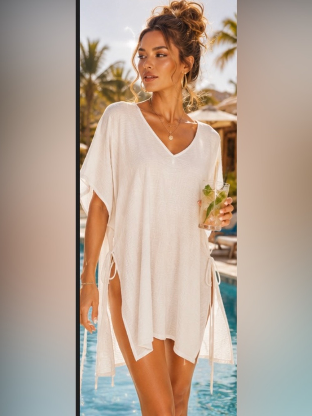 Swim Cover Up Zenana Outfitters White V-Neck Swim Cover-Up Tunic